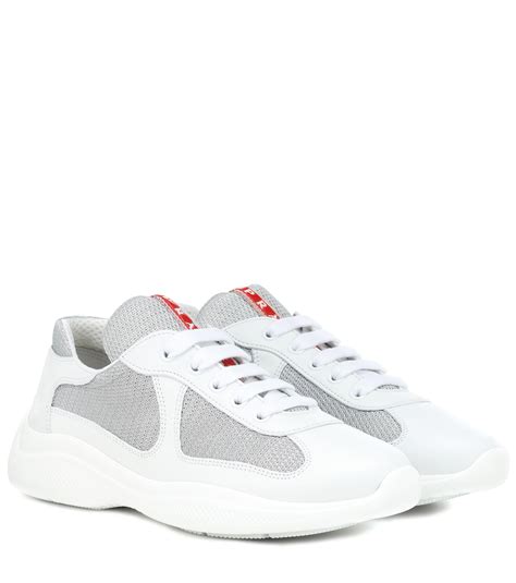 prada sneakers white and silver|prada leather sneakers women's.